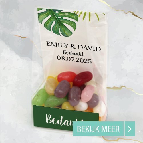 roze Fruitig Annoteren Zakjes Bruiloft bedankjes met eigen opdruk | Bedankjes.nu